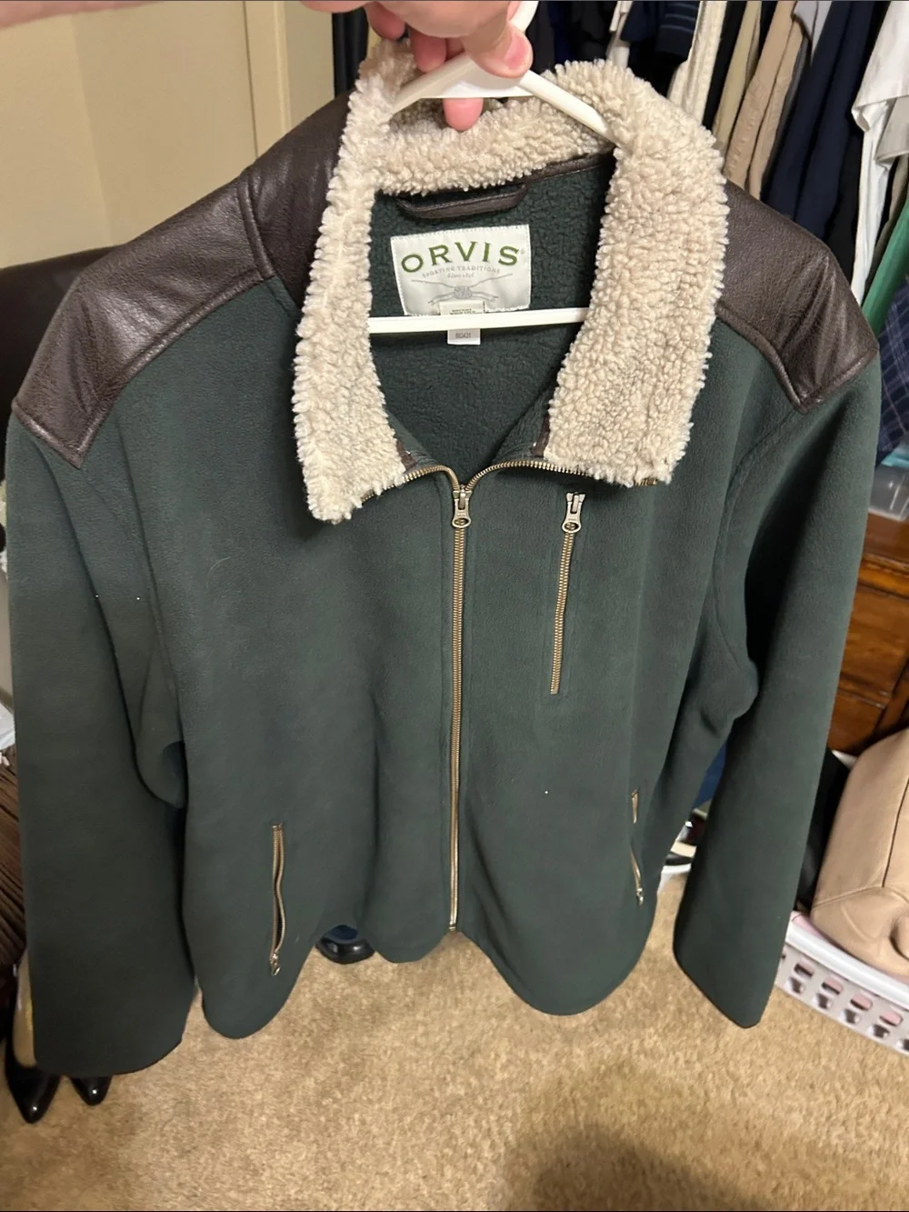 Orvis Green Fleece Jacket with Sherpa Collar